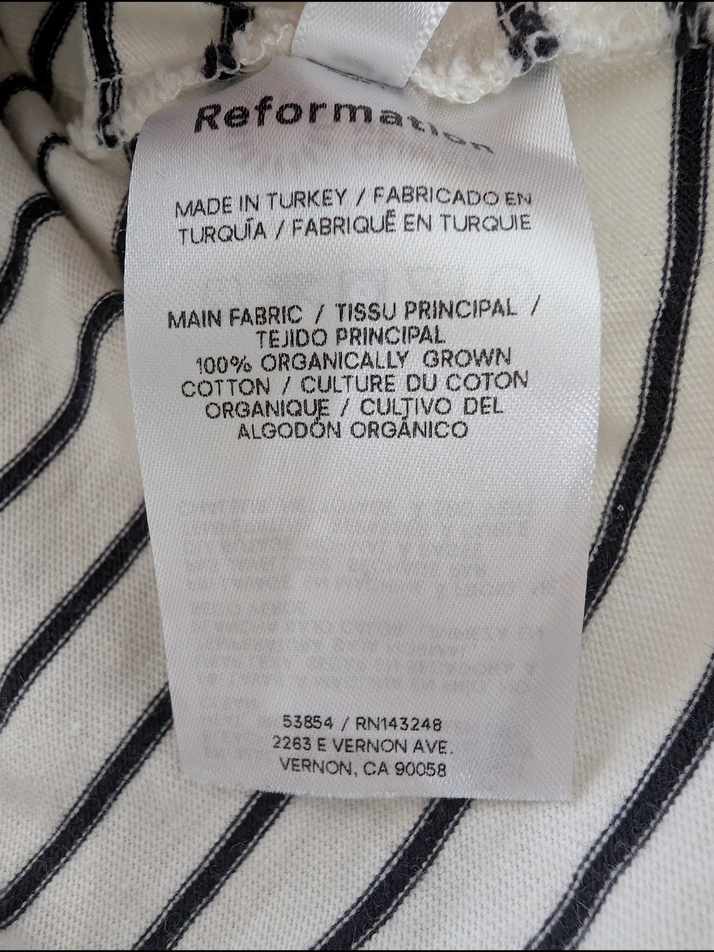 Reformation White & Black Striped Tee | Crew Neck | Size XS - Picture 6 of 8